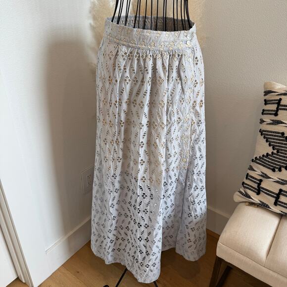Lilla P Blue Eyelet Side Button Cotton Midi Skirt Hyacinth NEW Size Small - Picture 2 of 12